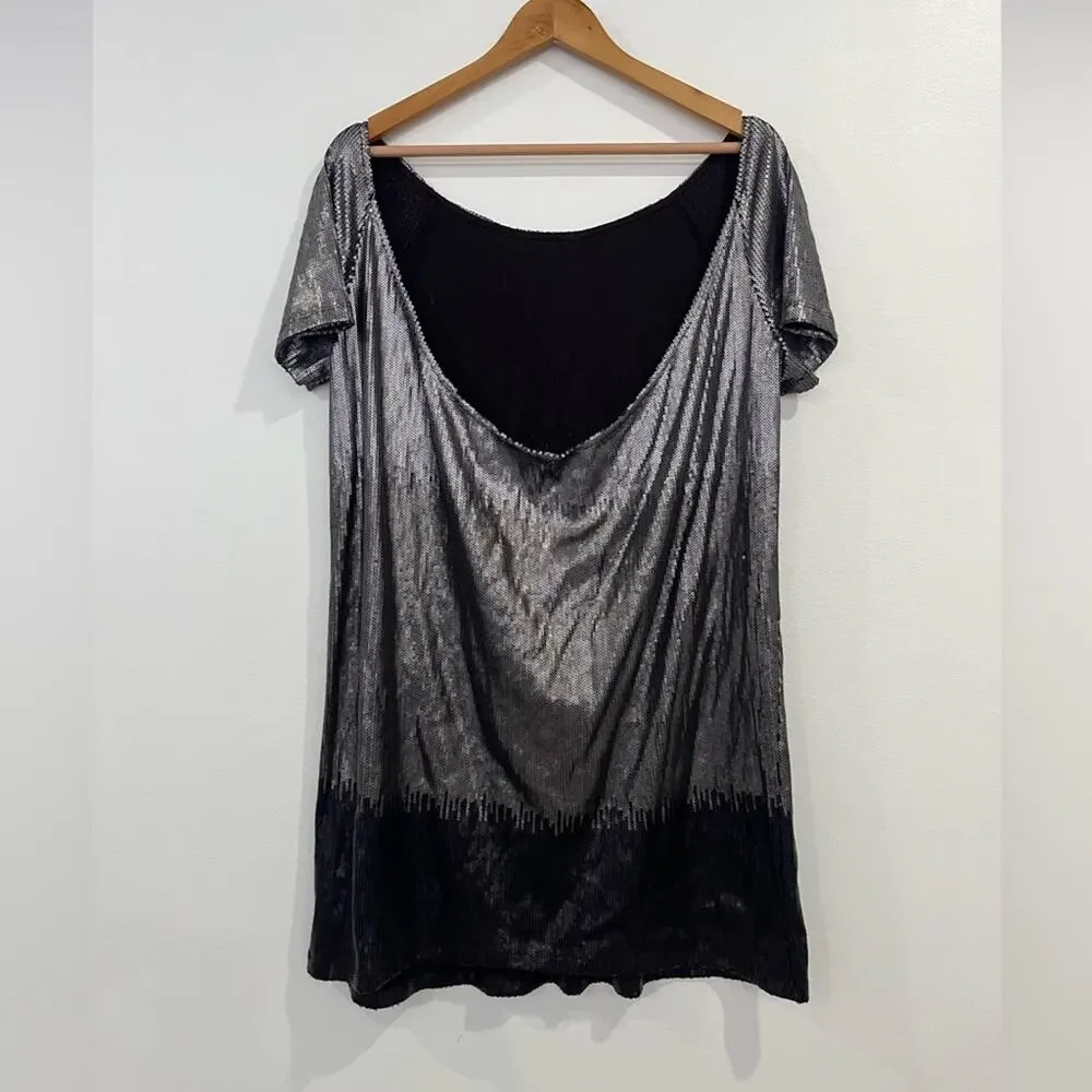 Free People Gunmetal Backless Short Sleeve Sequin Mini Dress - Picture 8 of 12